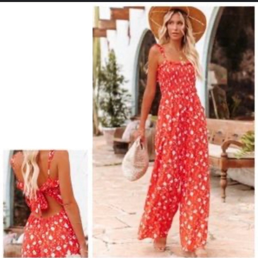 Floral jumpsuit with back tie and cutout